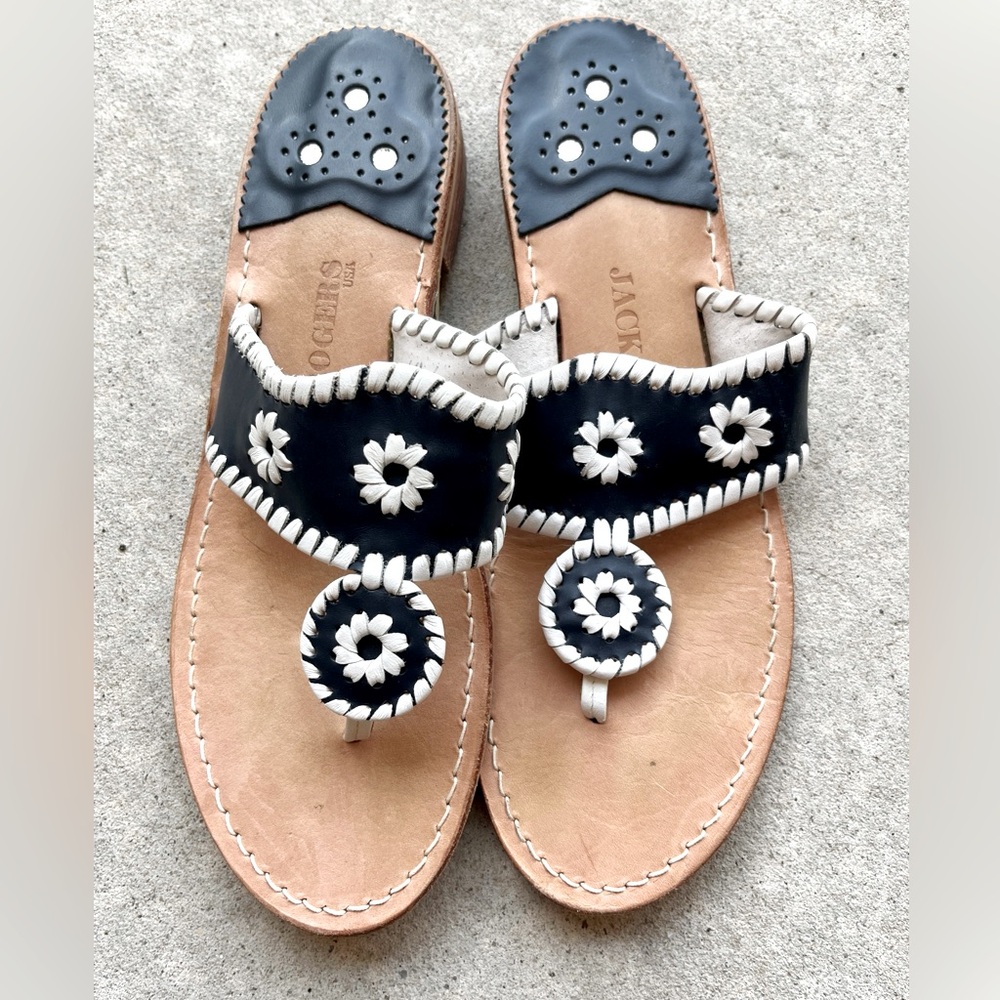 🚫SOLD … Jack Rogers USA leather navy blue sandals sz 9